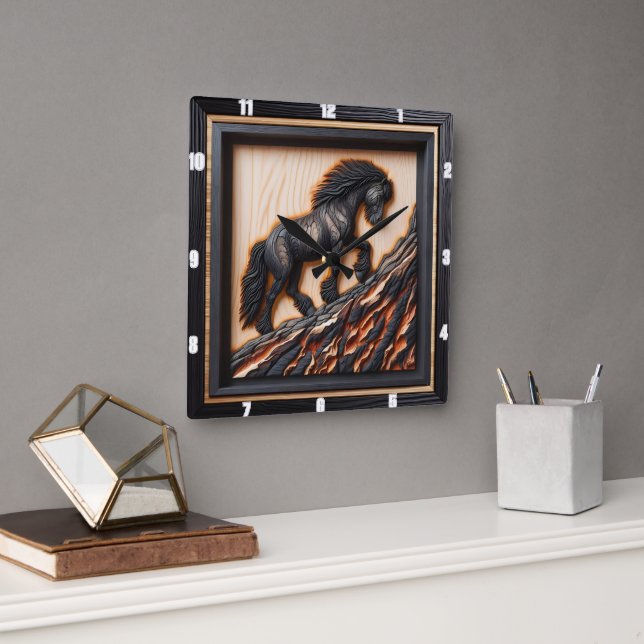 Haflinger Climb: Wood Art Custom Palette Square Wall Clock (Office)