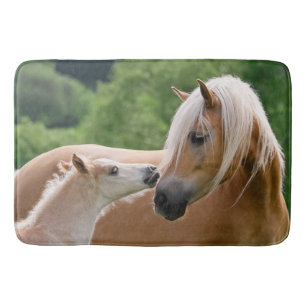Haflinger Cute Horses Foal and Mom Cuddling Kiss - Bath Mat
