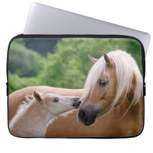 Haflinger Cute Horses Foal and Mom Cuddling Kiss - Laptop Sleeve