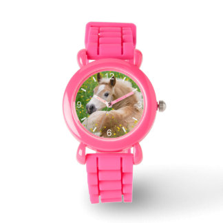 Haflinger Horse Cute Foal in Flowerbed dial-plate Watch