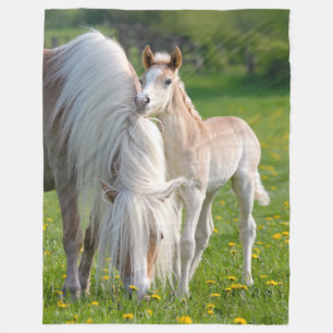 Haflinger Horses Cute Baby Foal With Mum Photo - Fleece Blanket