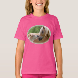 Haflinger Horses Foal and Mare Cuddling - girl T-Shirt