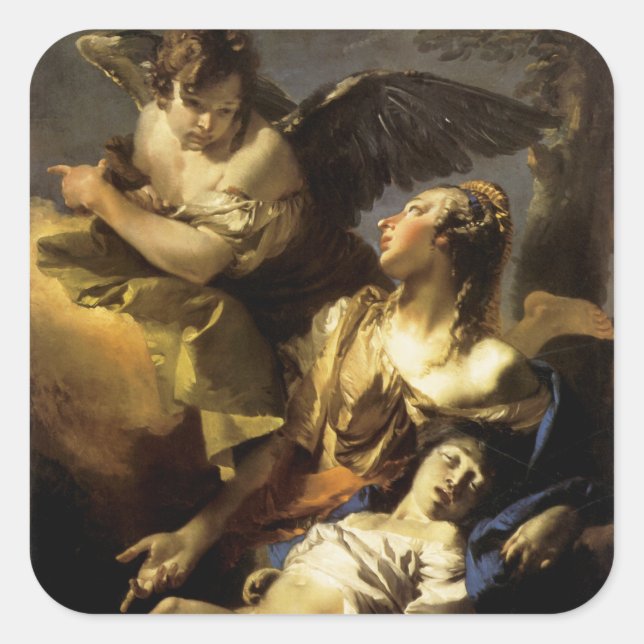 Hagar and Ismael in the Wilderness Square Sticker (Front)