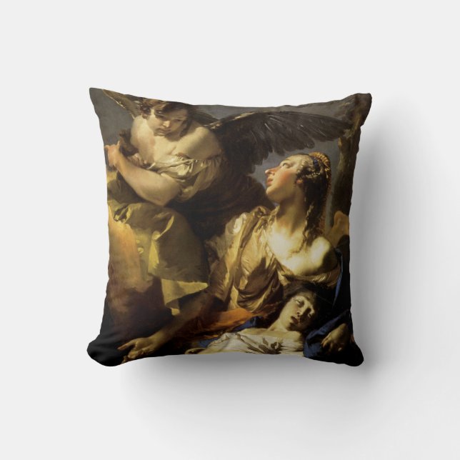 Hagar and Ismael in the Wilderness Throw Pillow (Front)