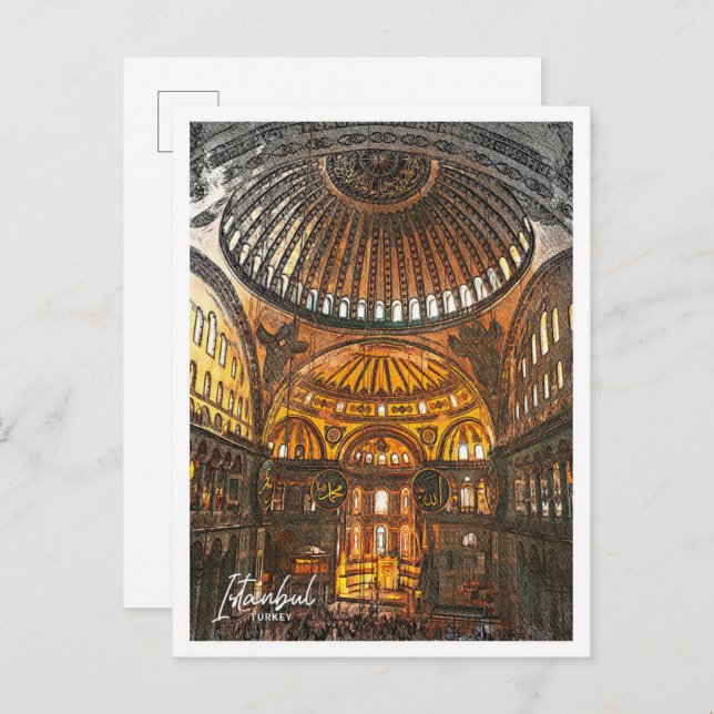 Hagia Sophia Istanbul Turkey Colour Sketch Postcard (Front/Back)