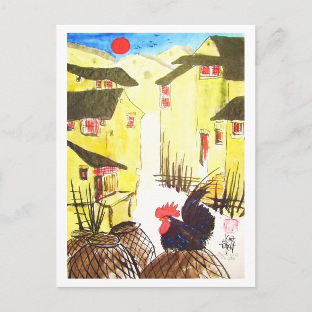 Hahn - "Daruma Chabo" -  Rooster * Animal-ARTcards Postcard (Front)