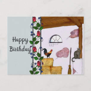 Hahn und Katze Postcard