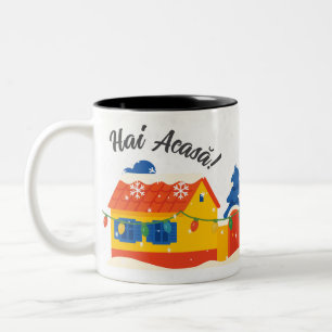 Hai Acasă Snowy Holiday Village Romanian Two-Tone Coffee Mug