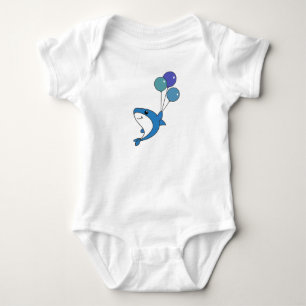 Hai Fish Flies With Balloons Sweet Animals Shark Baby Bodysuit
