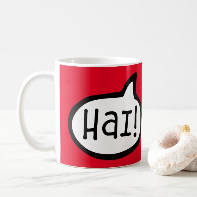 Hai! Hello in Manx, Isle of Man Coffee Mug (With Donut)