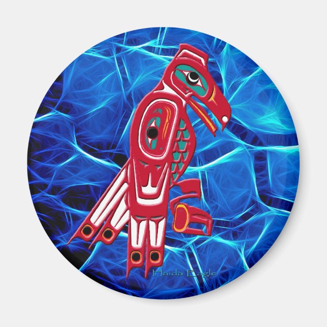 HAIDA EAGLE & Blue Fractal Native Art Magnet (Front)