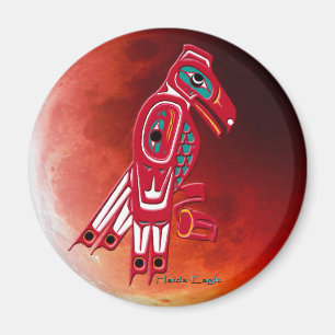 HAIDA EAGLE & RED MOON Magnet d'art amérindien
