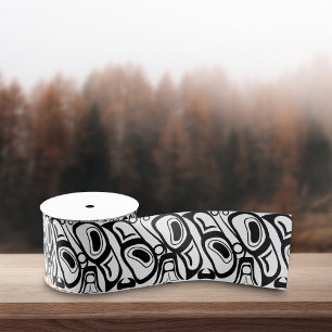 Haida Eagle Thunderbird Black White Pattern Grosgrain Ribbon