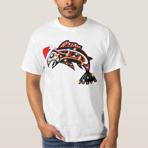 Haida Salmon Spirit Animal With Christmas Lights T-Shirt