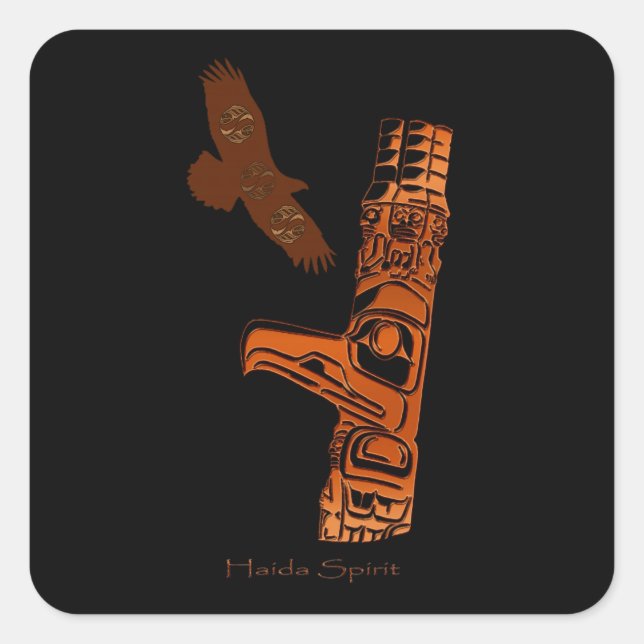 HAIDA SPIRIT Eagle & Totem Pole Art Stickers (Front)