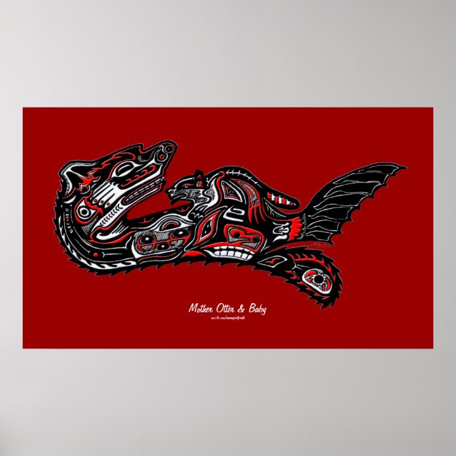 "HAIDA SPIRIT" Mother Otter & Baby Haida Art Print (Front)