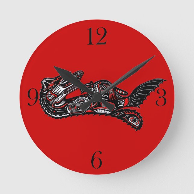 Haida-style Mother Otter and Baby Otter Native Art Round Clock (Front)