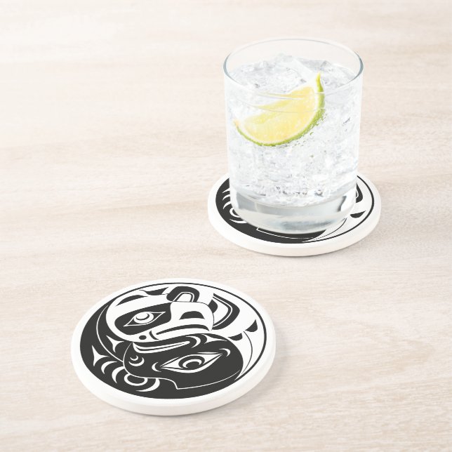 Haida Thunderbird Black And White Eagle Circle Coaster (Side)
