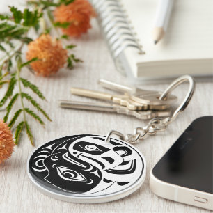 Haida Thunderbird Black And White Eagle Circle Keychain