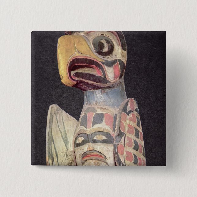 Haida 'Thunderbird' statue (painted wood) 2 Inch Square Button (Front)