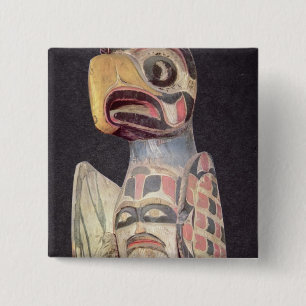 Haida 'Thunderbird' statue (painted wood) 2 Inch Square Button
