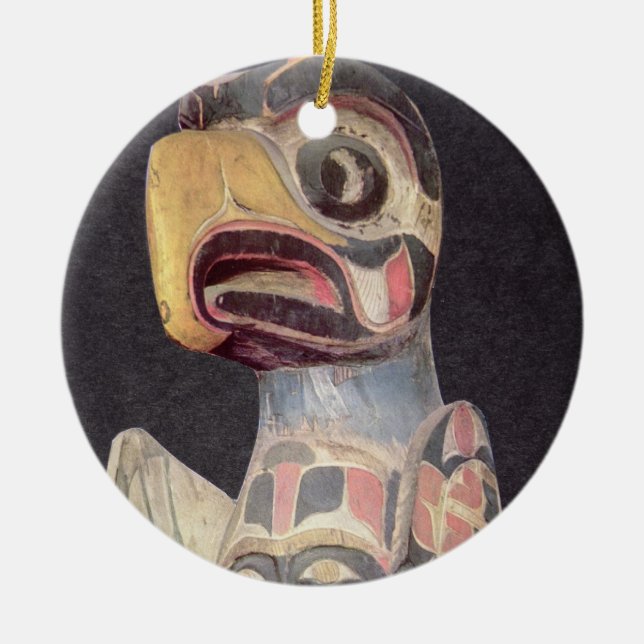 Haida 'Thunderbird' statue (painted wood) Ceramic Ornament (Front)