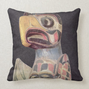 Haida 'Thunderbird' statue (painted wood) Throw Pillow