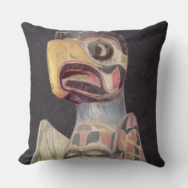 Haida 'Thunderbird' statue (painted wood) Throw Pillow (Front)
