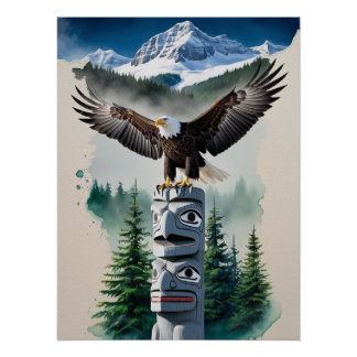 Haida Totem and Bald Eagle Poster