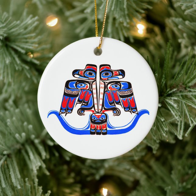 Haida Tribal Double Thunderbird Native American Ceramic Ornament (Tree)