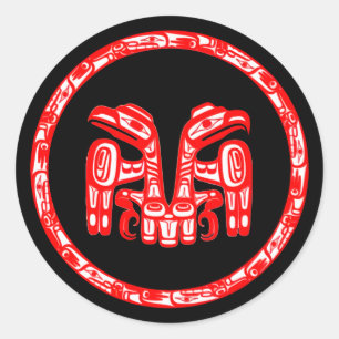Haida Tribe Native American Double Red Eagle Crest Classic Round Sticker