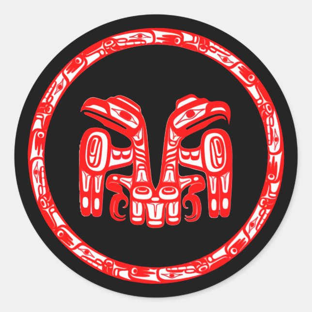 Haida Tribe Native American Double Red Eagle Crest Classic Round Sticker (Front)