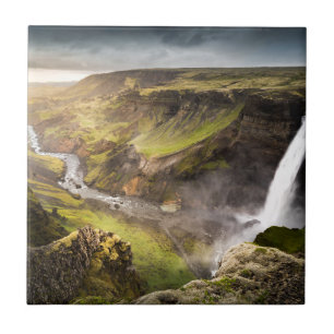 Haifoss Waterfall   Summer in Iceland Tile