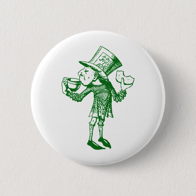 Haigha (Mad Hatter) Inked Green 2 Inch Round Button (Front)