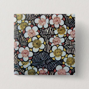 HAIKU/ BLACK WHITE PINK YELLOW SPRING FLOWERS 2 INCH SQUARE BUTTON