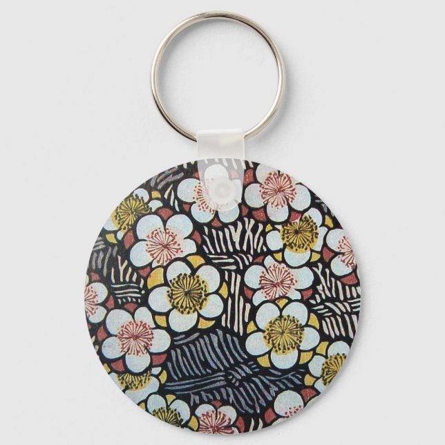 HAIKU/ BLACK WHITE PINK YELLOW SPRING FLOWERS KEYCHAIN (Front)