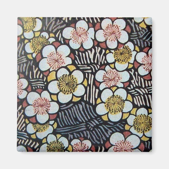 HAIKU/ BLACK WHITE PINK YELLOW SPRING FLOWERS MAGNET (Front)