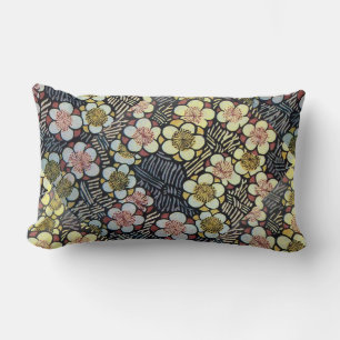 HAIKU/ BLACK WHITE PINK YELLOW SPRING FLOWERS  THR LUMBAR PILLOW
