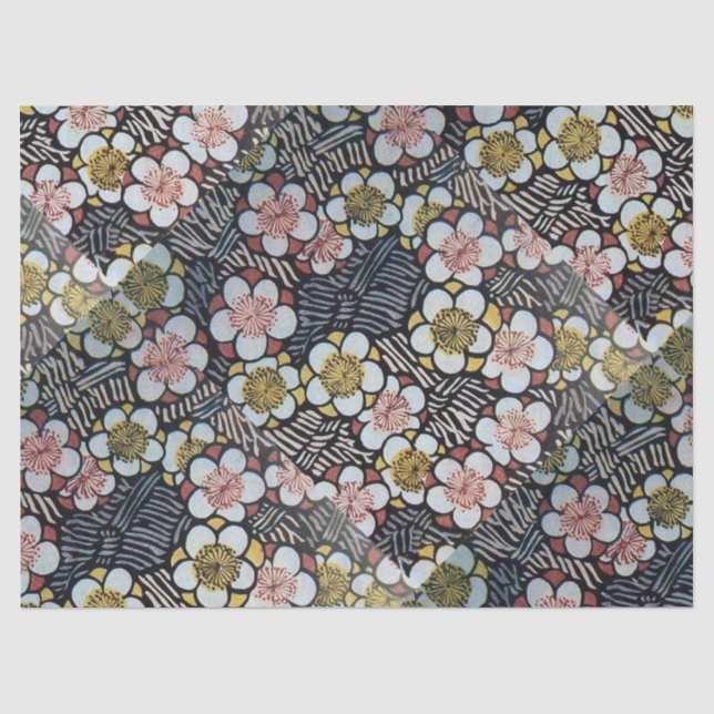 HAIKU/ BLACK WHITE PINK YELLOW SPRING FLOWERS TISSUE PAPER (Front)