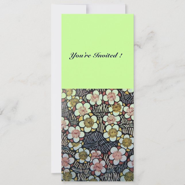 HAIKU/ BLACK WHITE YELLOW GREEN SPRING FLOWERS INVITATION (Front)