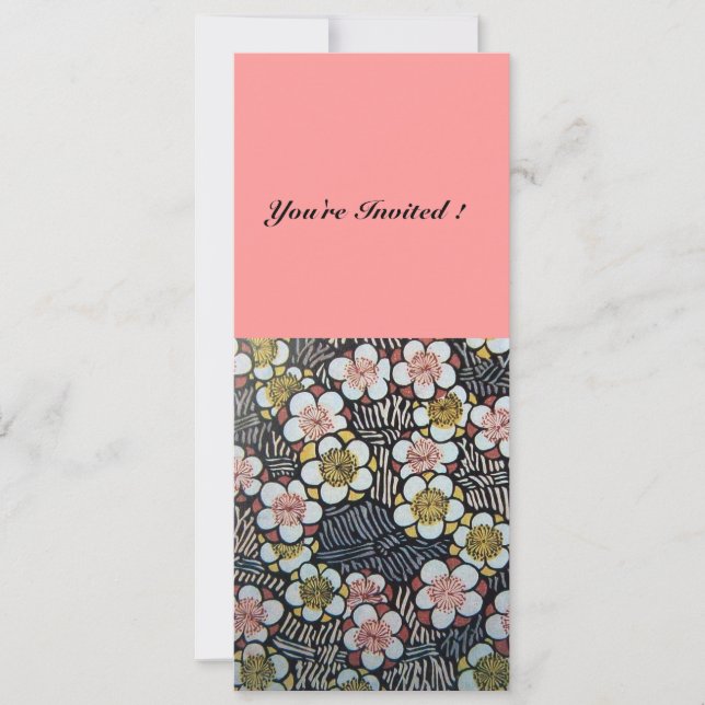 HAIKU/ BLACK WHITE YELLOW PINK SPRING FLOWERS INVITATION (Front)
