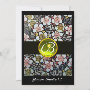 HAIKU/SPRING FLOWERS YELLOW TOPAZ MONOGRAM INVITATION