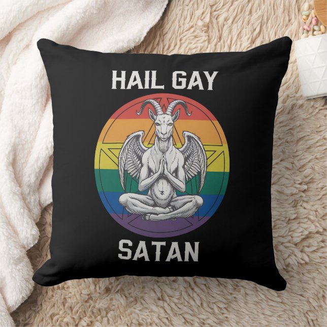 Hail Gay Satan Funny Goth Gothic Goat LGBTQ Throw Pillow (Blanket)