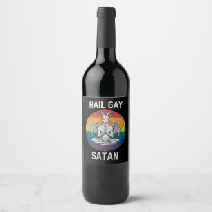 Hail Gay Satan Funny Goth Gothic Goat LGBTQ Wine Label