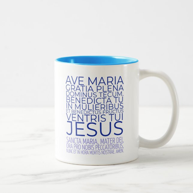 Hail Mary Ave Maria Catholic Latin Mass Prayer Two-Tone Coffee Mug (Right)