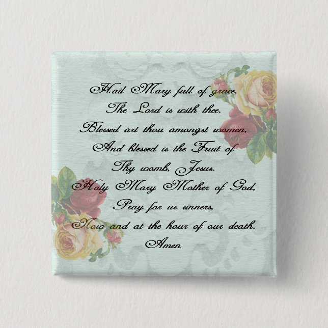 Hail Mary Prayer 2 Inch Square Button (Front)