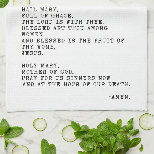 Hail Mary Prayer Kitchen Towel (Folded)