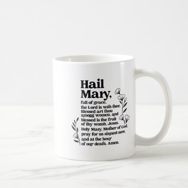Hail Mary Prayer Marian Floral Christian Blessed M Coffee Mug (Right)