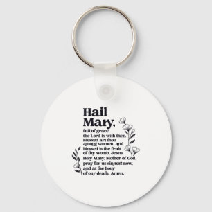 Hail Mary Prayer Marian Floral Christian Blessed M Keychain