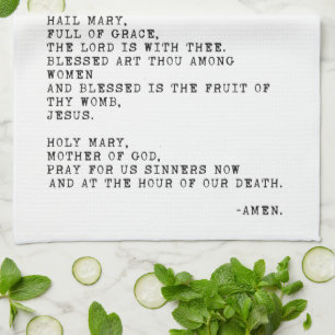 Hail Mary Prayer Poster Tote Bag Kitchen Towel